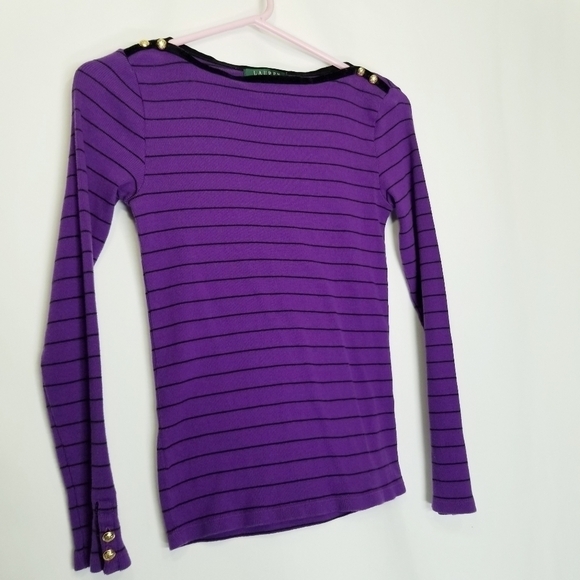 Lauren Ralph Lauren Long Sleeve Stripe Sweater | PS purple black pullover - Picture 3 of 8